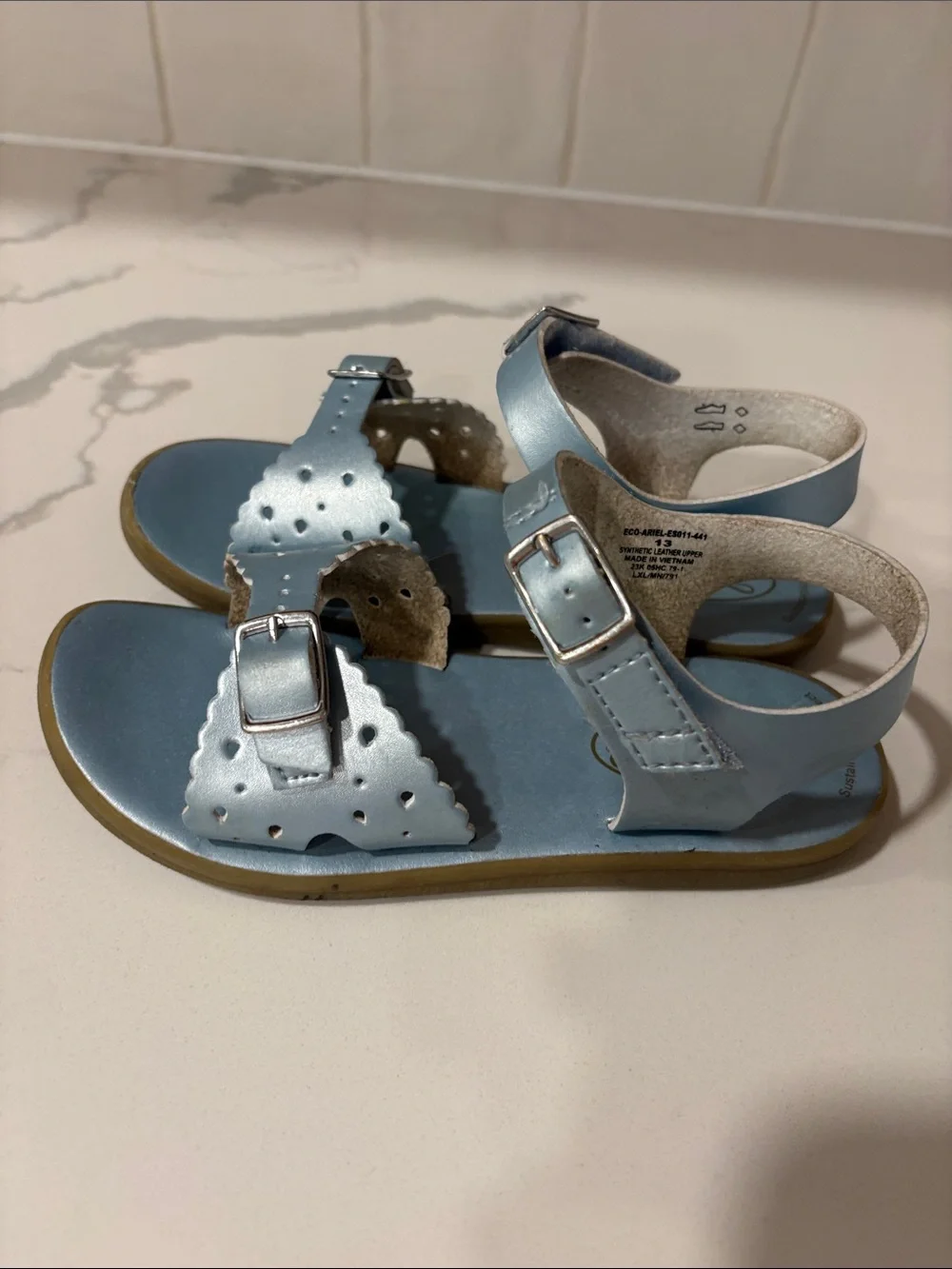Footmates Eco-Ariel Sandals in Blue Pearl, Size 13 Little Kid